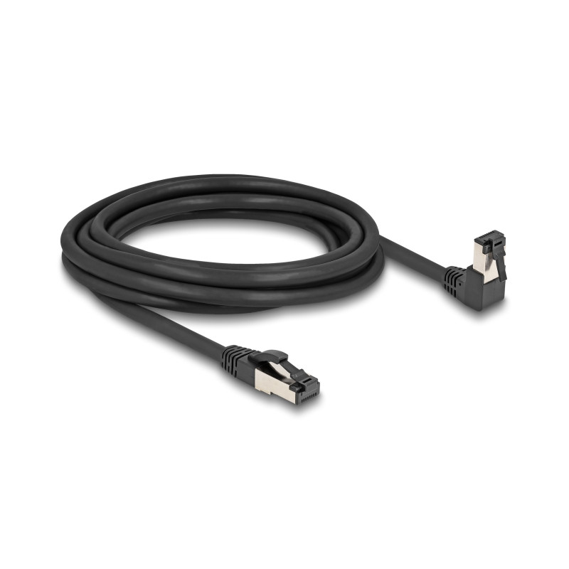 Delock RJ45 Netzwerkkabel Cat.8.1 S/FTP 90° unten gewinkelt / gerade 3 m schwarz