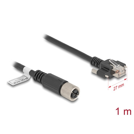 Delock M12 Kabel X-kodiert 8 Pin Buchse zu RJ45 Stecker mit Schrauben Cat.6A S/FTP 1 m schwarz