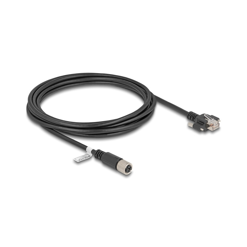 Delock M12 Kabel X-kodiert 8 Pin Buchse zu RJ45 Stecker mit Schrauben Cat.6A S/FTP 3 m schwarz