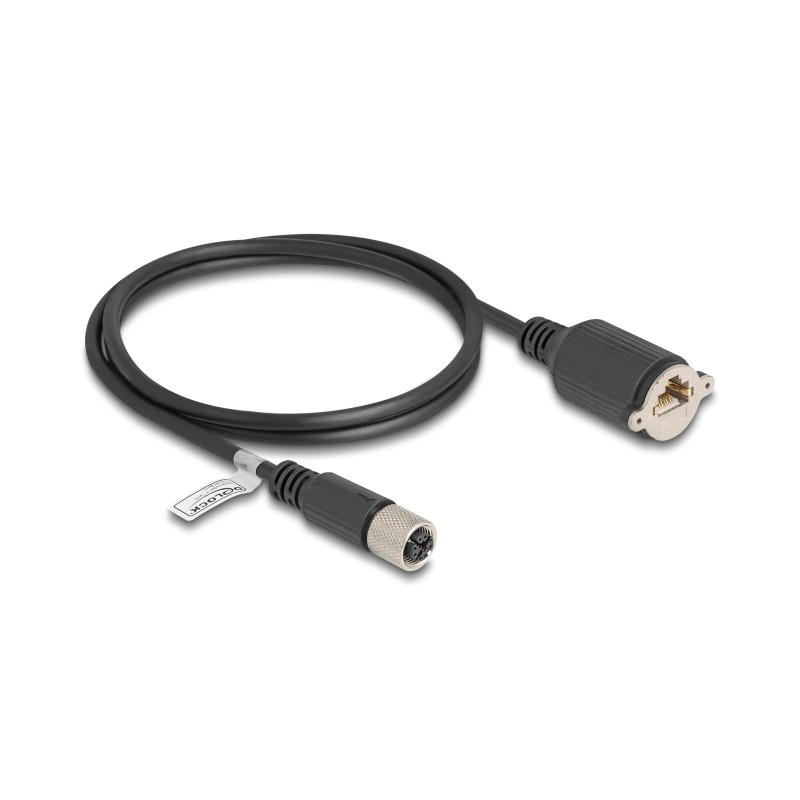 Delock M12 Kabel X-kodiert 8 Pin Buchse zu RJ45 Buchse zum Einbau Cat.6A S/FTP 1 m schwarz
