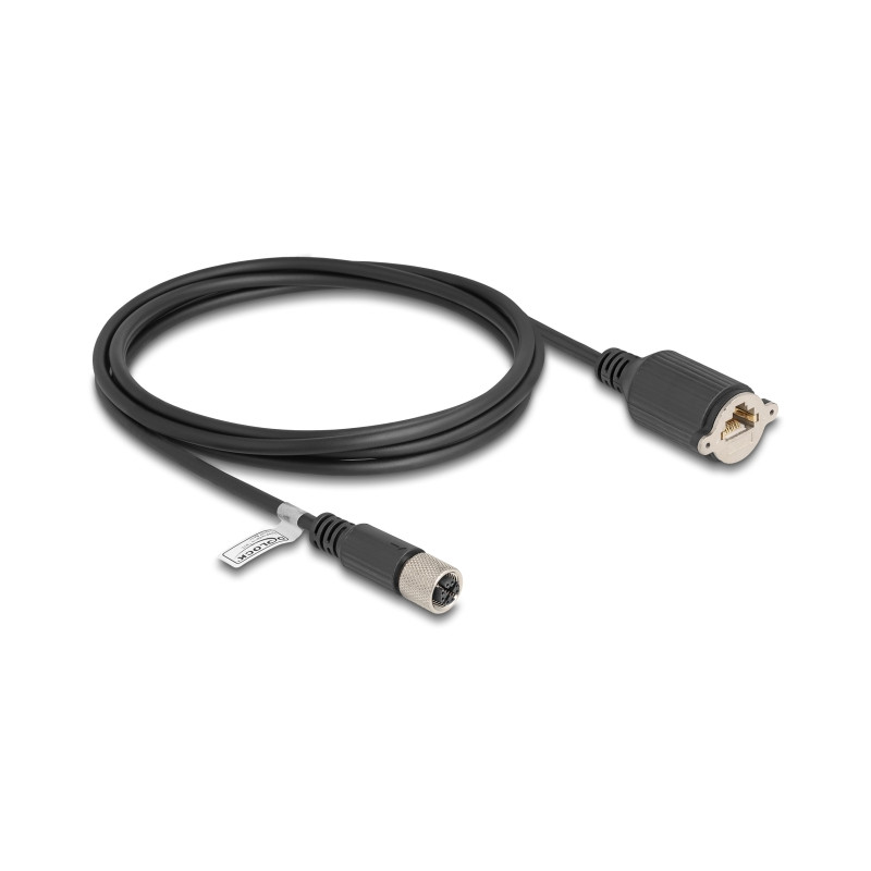 Delock M12 Kabel X-kodiert 8 Pin Buchse zu RJ45 Buchse zum Einbau Cat.6A S/FTP 2 m schwarz