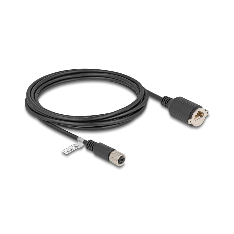 Delock M12 Kabel X-kodiert 8 Pin Buchse zu RJ45 Buchse zum Einbau Cat.6A S/FTP 3 m schwarz