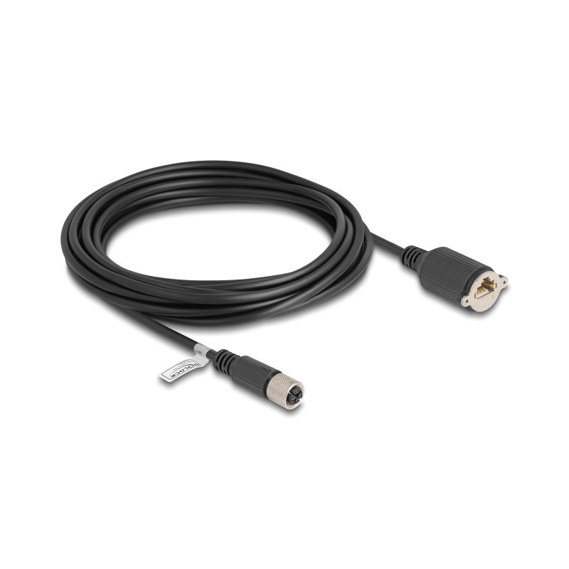 Delock M12 Kabel X-kodiert 8 Pin Buchse zu RJ45 Buchse zum Einbau Cat.6A S/FTP 5 m schwarz