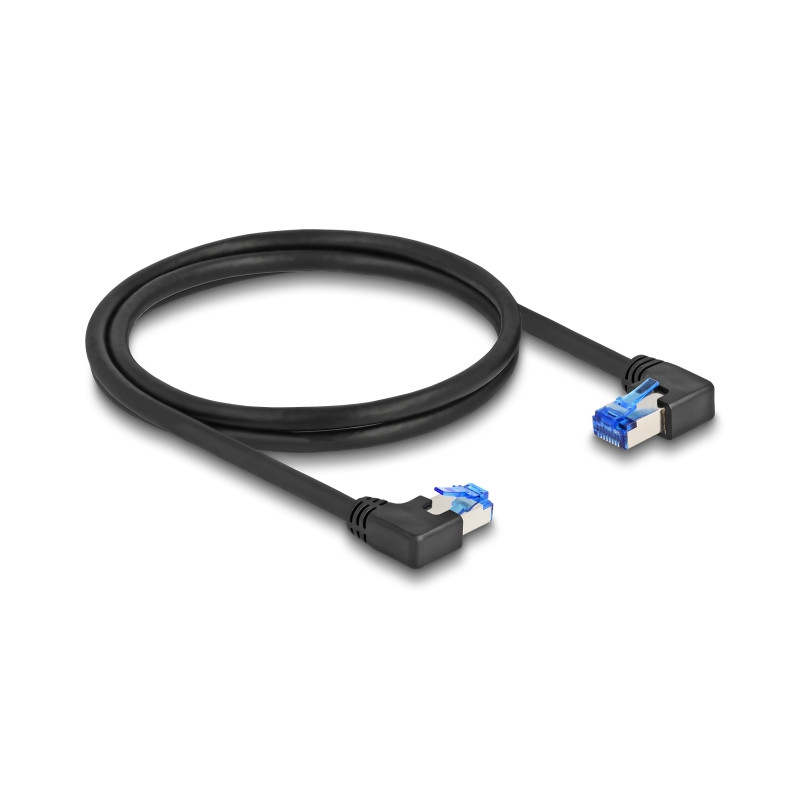 Delock RJ45 Netzwerkkabel Cat.6A S/FTP rechts / links gewinkelt 1 m schwarz