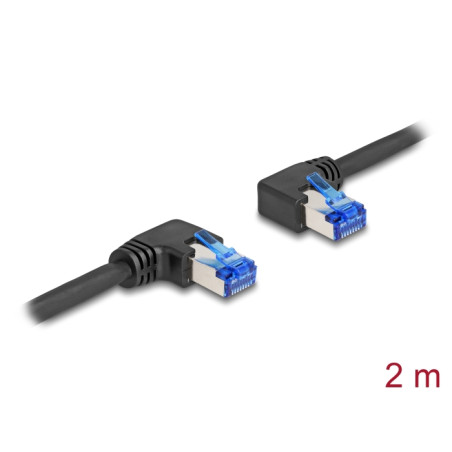 Delock RJ45 Netzwerkkabel Cat.6A S/FTP rechts / links gewinkelt 2 m schwarz