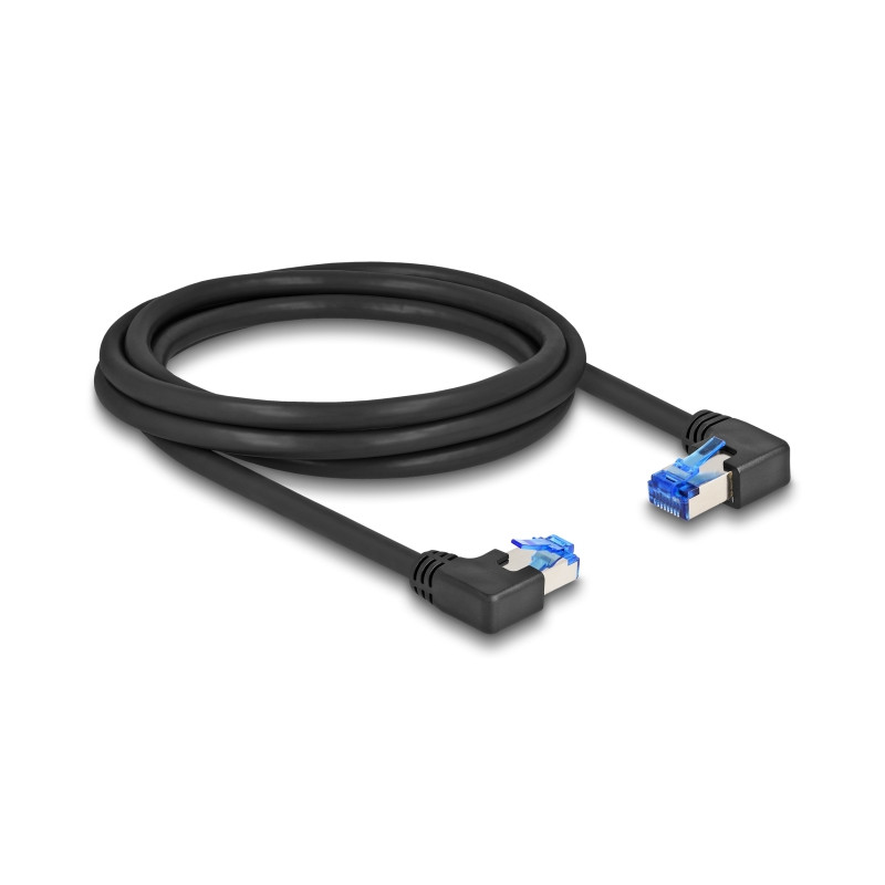 Delock RJ45 Netzwerkkabel Cat.6A S/FTP rechts / links gewinkelt 2 m schwarz