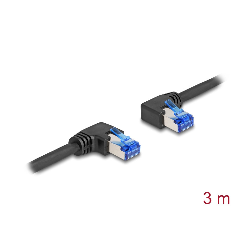 Delock RJ45 Netzwerkkabel Cat.6A S/FTP rechts / links gewinkelt 3 m schwarz