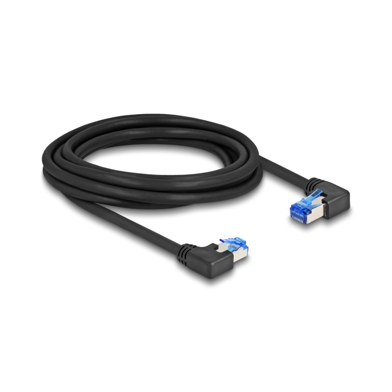 Delock RJ45 Netzwerkkabel Cat.6A S/FTP rechts / links gewinkelt 3 m schwarz