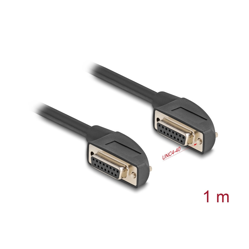Delock Serielles Kabel D-Sub 15 Buchse mit Schraube 90° nach rechts gewinkelt zu D-Sub 15 Buchse mit Schraube 90° nach rechts ge