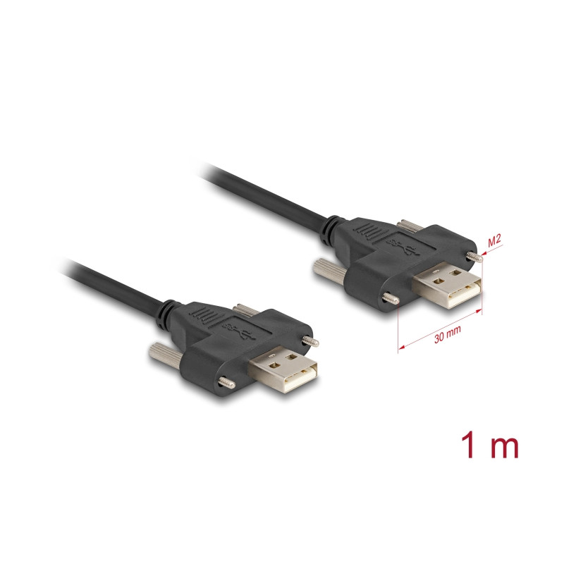 Delock USB 2.0 Kabel Typ-A Stecker zu Stecker mit Schraubenabstand 30 mm 1 m schwarz
