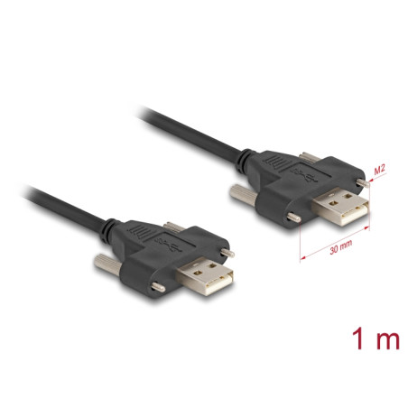 Delock USB 2.0 Kabel Typ-A Stecker zu Stecker mit Schraubenabstand 30 mm 1 m schwarz