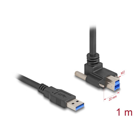 Delock USB 5 Gbps Kabel USB Typ-A Stecker gerade zu USB Typ-B Stecker mit Schraubenabstand 22 mm 90° nach oben gewinkelt 1 m sch