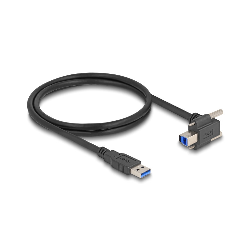 Delock USB 5 Gbps Kabel USB Typ-A Stecker gerade zu USB Typ-B Stecker mit Schraubenabstand 22 mm 90° nach oben gewinkelt 1 m sch