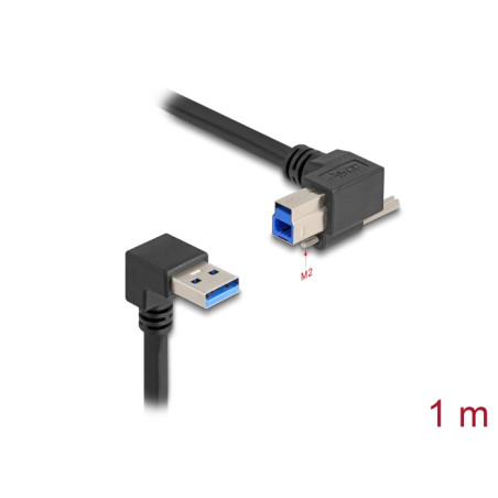 Delock USB 5 Gbps Kabel USB Typ-A Stecker 90° nach unten gewinkelt zu USB Typ-B Stecker mit Schraube 90° nach rechts gewinkelt 1