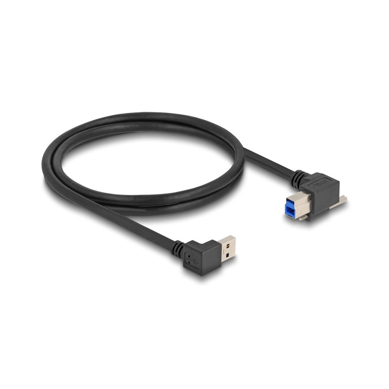 Delock USB 5 Gbps Kabel USB Typ-A Stecker 90° nach unten gewinkelt zu USB Typ-B Stecker mit Schraube 90° nach rechts gewinkelt 1