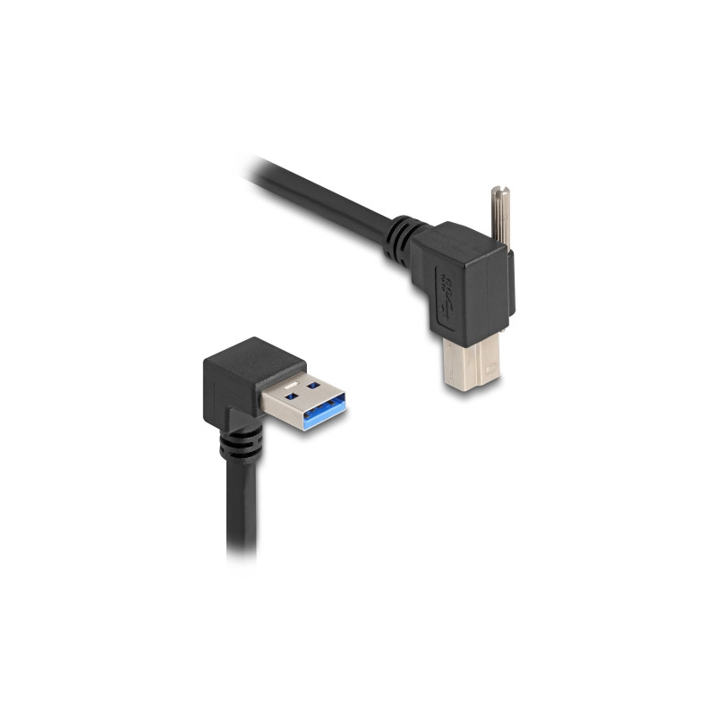 Delock USB 5 Gbps Kabel USB Typ-A Stecker 90° nach unten gewinkelt zu USB Typ-B Stecker mit Schraube 90° nach rechts gewinkelt 1