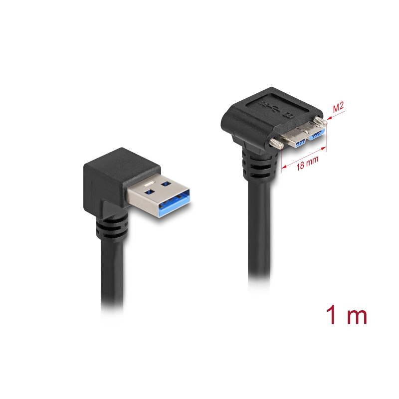Delock USB 5 Gbps Kabel USB Typ-A Stecker 90° nach unten gewinkelt zu USB Micro-B Stecker mit Schraubenabstand 18 mm 90° nach un