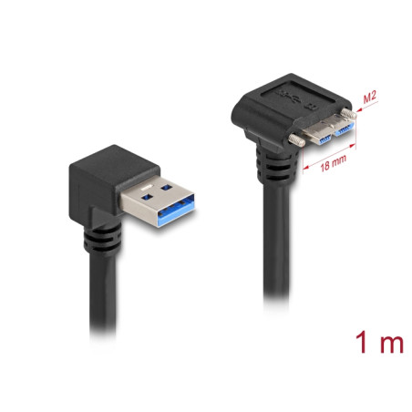Delock USB 5 Gbps Kabel USB Typ-A Stecker 90° nach unten gewinkelt zu USB Micro-B Stecker mit Schraubenabstand 18 mm 90° nach un