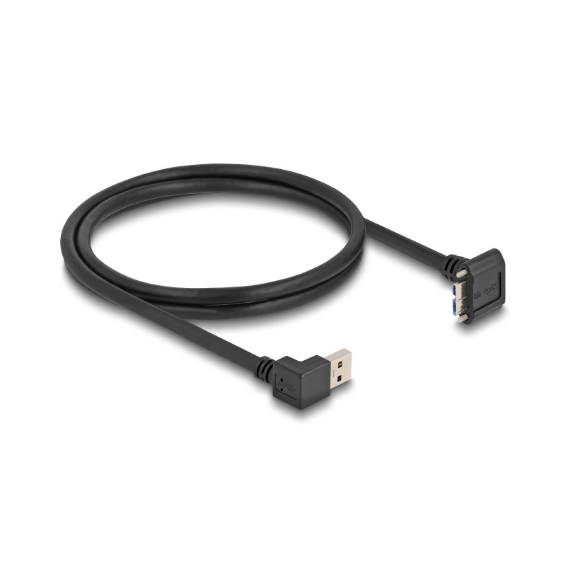 Delock USB 5 Gbps Kabel USB Typ-A Stecker 90° nach unten gewinkelt zu USB Micro-B Stecker mit Schraubenabstand 18 mm 90° nach un