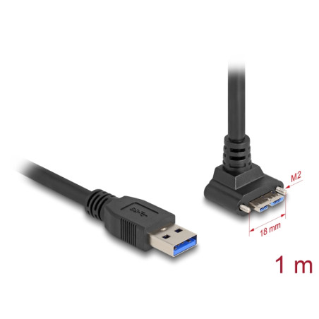 Delock USB 5 Gbps Kabel USB Typ-A Stecker gerade zu USB Micro-B Stecker mit Schraubenabstand 18 mm 90° nach oben gewinkelt 1 m s