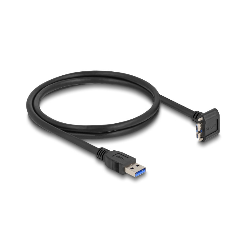 Delock USB 5 Gbps Kabel USB Typ-A Stecker gerade zu USB Micro-B Stecker mit Schraubenabstand 18 mm 90° nach oben gewinkelt 1 m s