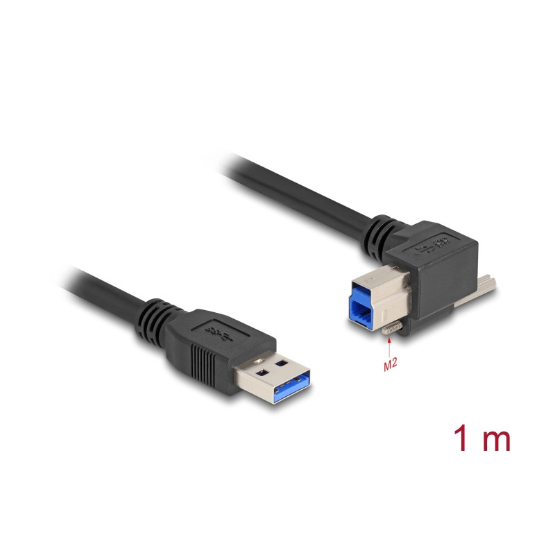 Delock USB 5 Gbps Kabel USB Typ-A Stecker gerade zu USB Typ-B Stecker mit Schraube 90° nach rechts gewinkelt 1 m schwarz