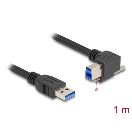 Delock USB 5 Gbps Kabel USB Typ-A Stecker gerade zu USB Typ-B Stecker mit Schraube 90° nach rechts gewinkelt 1 m schwarz