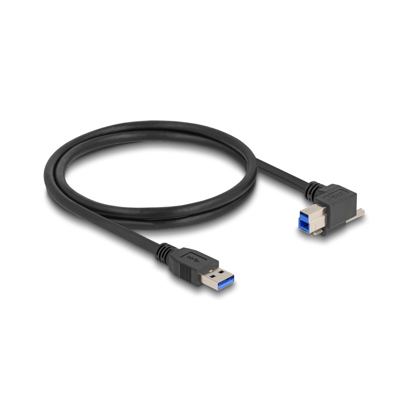 Delock USB 5 Gbps Kabel USB Typ-A Stecker gerade zu USB Typ-B Stecker mit Schraube 90° nach rechts gewinkelt 1 m schwarz