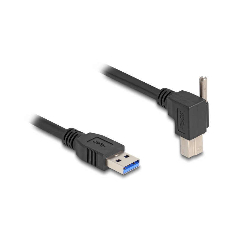 Delock USB 5 Gbps Kabel USB Typ-A Stecker gerade zu USB Typ-B Stecker mit Schraube 90° nach rechts gewinkelt 1 m schwarz