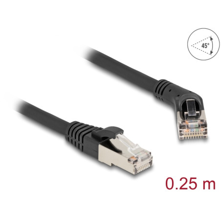 Delock RJ45 Netzwerkkabel Cat.6A S/FTP Stecker 45° nach rechts gewinkelt zu Stecker gerade 0,25 m schwarz