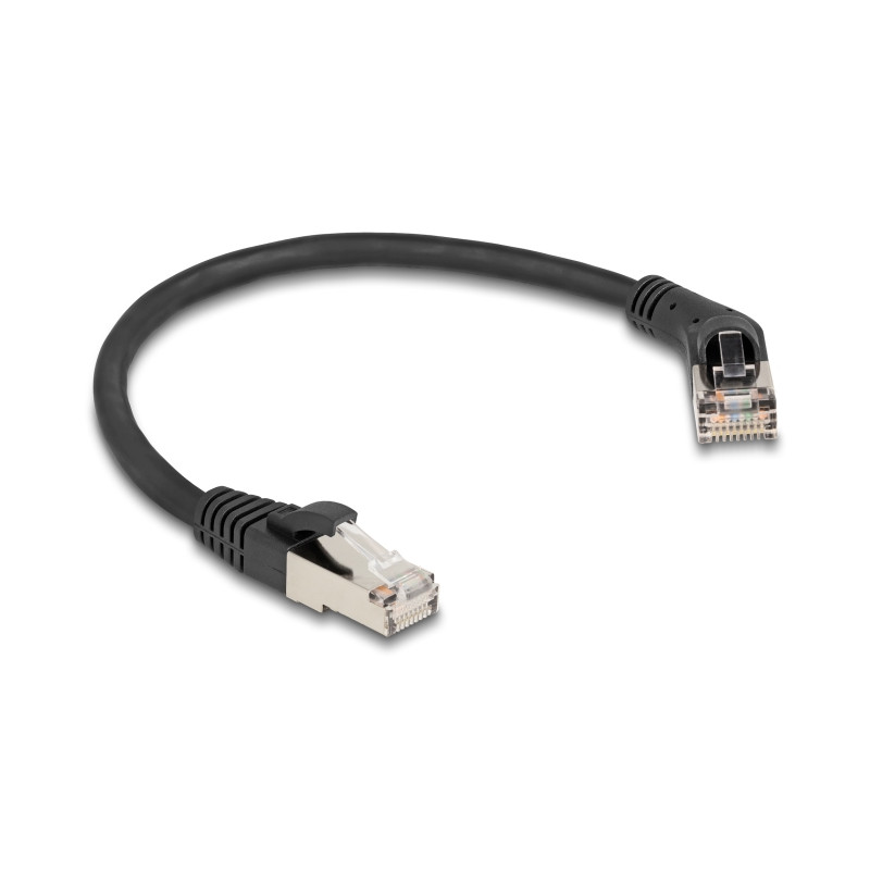 Delock RJ45 Netzwerkkabel Cat.6A S/FTP Stecker 45° nach rechts gewinkelt zu Stecker gerade 0,25 m schwarz