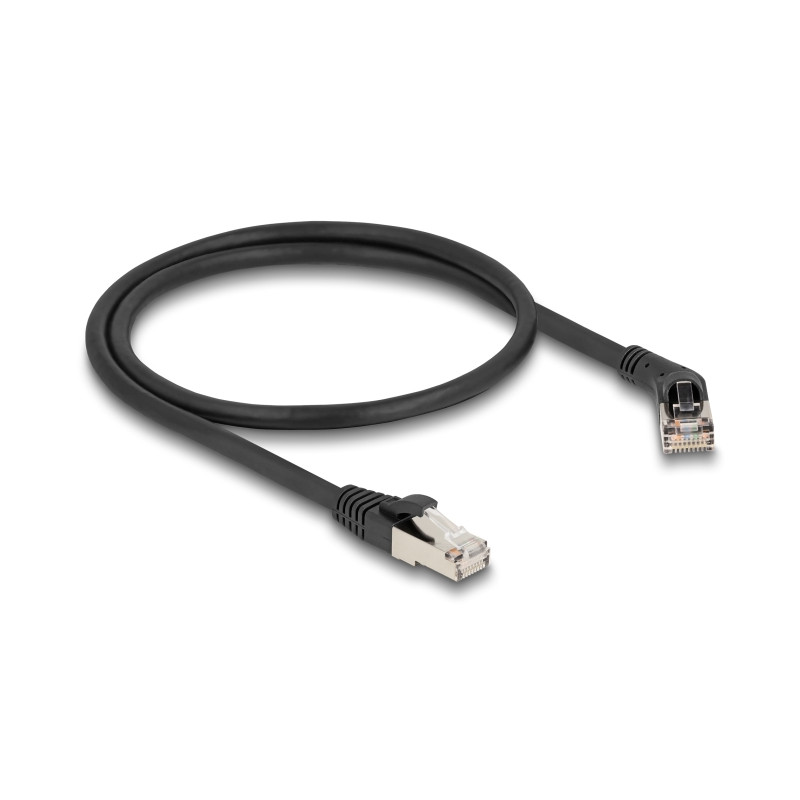 Delock RJ45 Netzwerkkabel Cat.6A S/FTP Stecker 45° nach rechts gewinkelt zu Stecker gerade 0,5 m schwarz