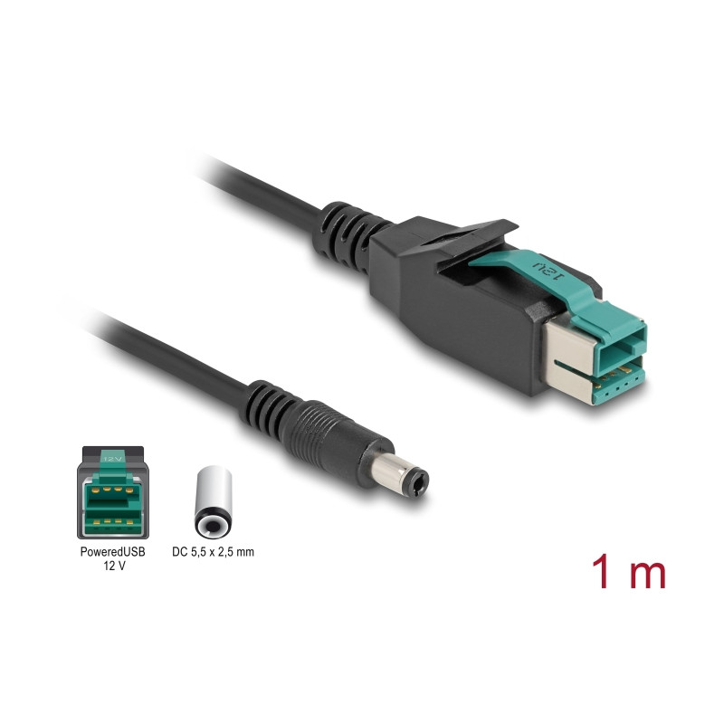 Delock PoweredUSB Kabel Stecker 12 V zu DC 5,5 x 2,5 mm Stecker 1 m
