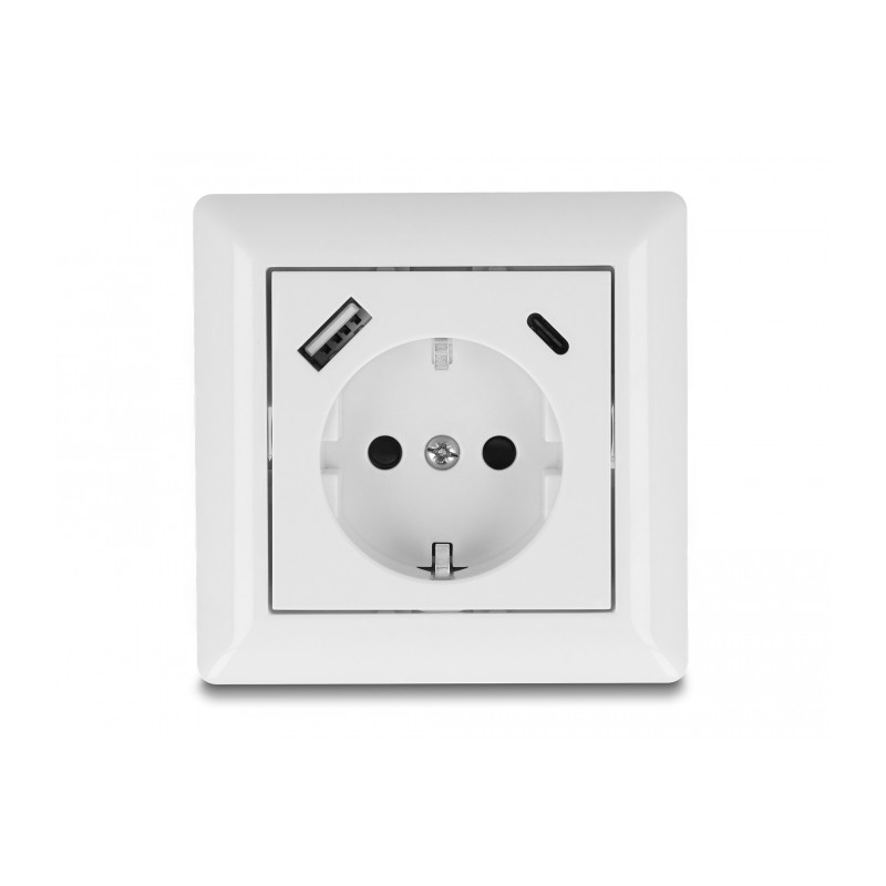 Delock Einbausteckdose mit 2 USB Ladeports, 1 x USB Typ-A und 1 x USB Type-C™ mit PD 3.0, 18 W