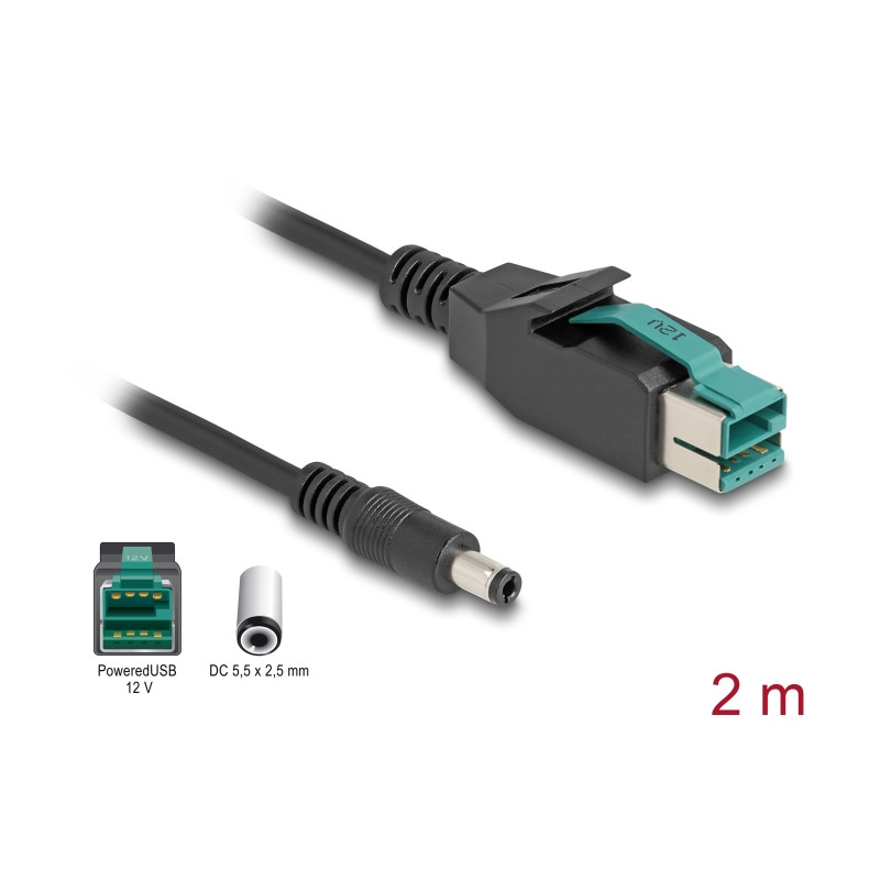 Delock PoweredUSB Kabel Stecker 12 V zu DC 5,5 x 2,5 mm Stecker 2 m