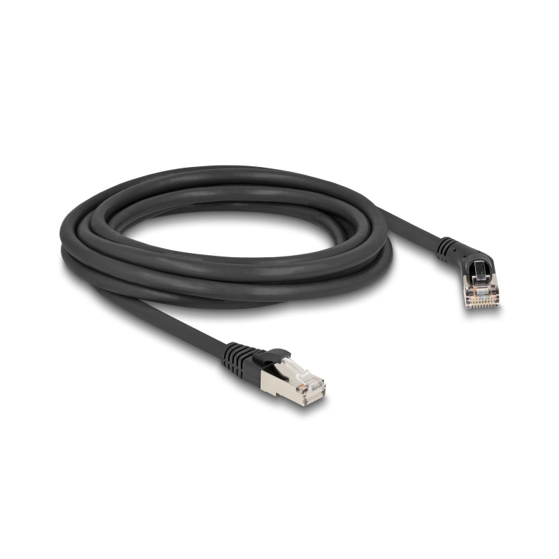 Delock RJ45 Netzwerkkabel Cat.6A S/FTP Stecker 45° nach rechts gewinkelt zu Stecker gerade 3 m schwarz
