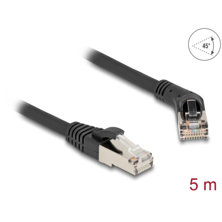 Delock RJ45 Netzwerkkabel Cat.6A S/FTP Stecker 45° nach rechts gewinkelt zu Stecker gerade 5 m schwarz