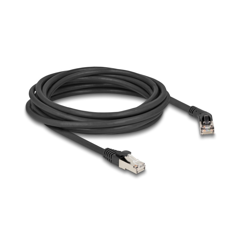 Delock RJ45 Netzwerkkabel Cat.6A S/FTP Stecker 45° nach rechts gewinkelt zu Stecker gerade 5 m schwarz