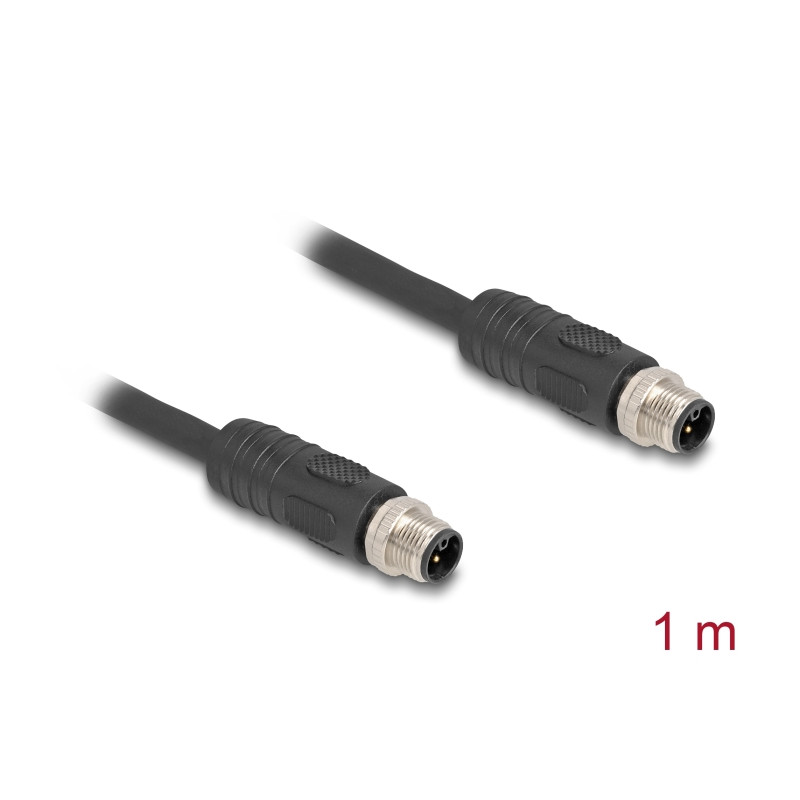 Delock M12 Kabel L-kodiert 4 Pin Stecker zu Stecker PUR schleppkettentauglich 1 m schwarz