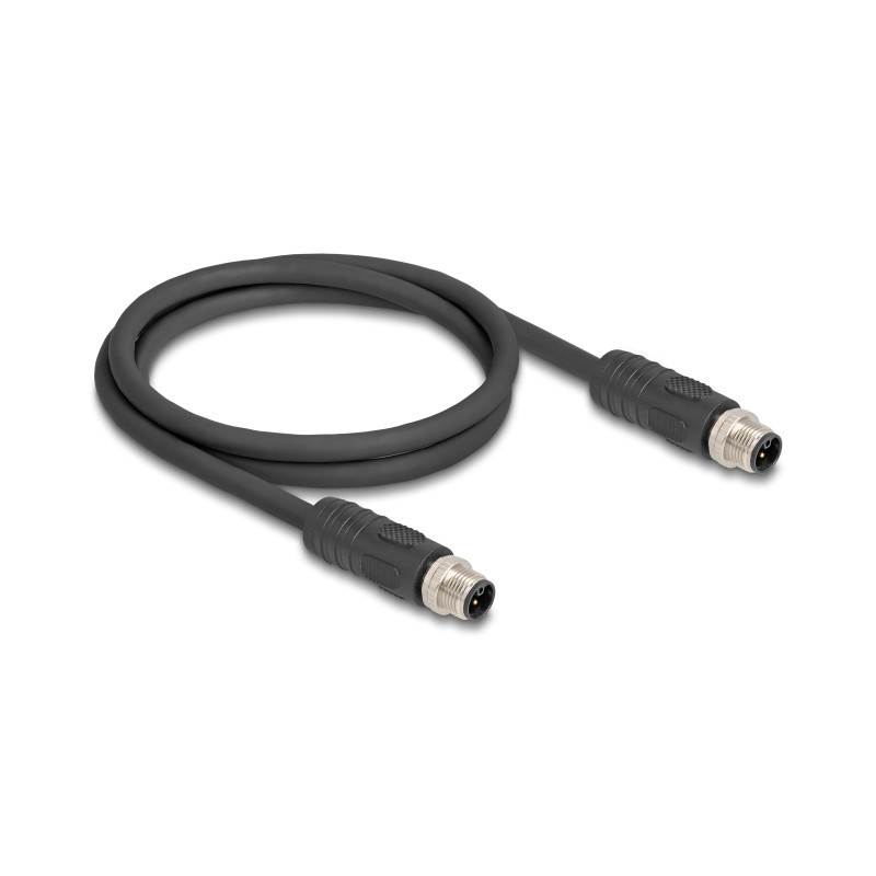 Delock M12 Kabel L-kodiert 4 Pin Stecker zu Stecker PUR schleppkettentauglich 1 m schwarz