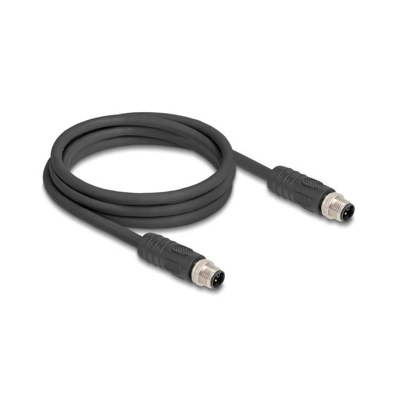 Delock M12 Kabel L-kodiert 4 Pin Stecker zu Stecker PUR schleppkettentauglich 2 m schwarz