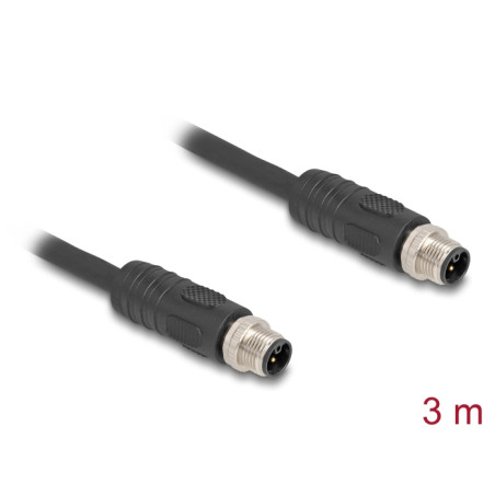 Delock M12 Kabel L-kodiert 4 Pin Stecker zu Stecker PUR schleppkettentauglich 3 m schwarz