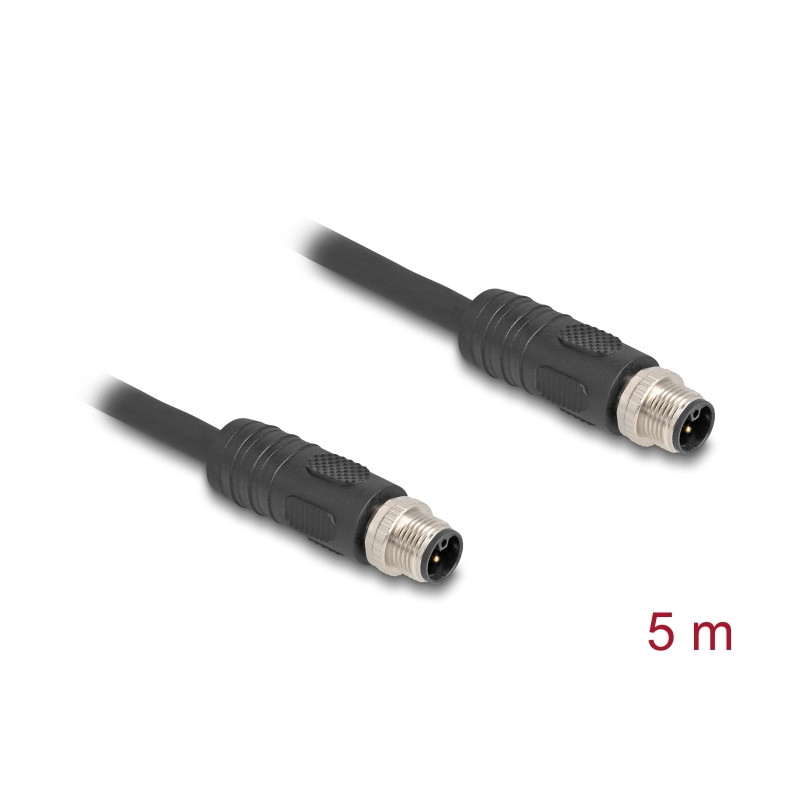 Delock M12 Kabel L-kodiert 4 Pin Stecker zu Stecker PUR schleppkettentauglich 5 m schwarz