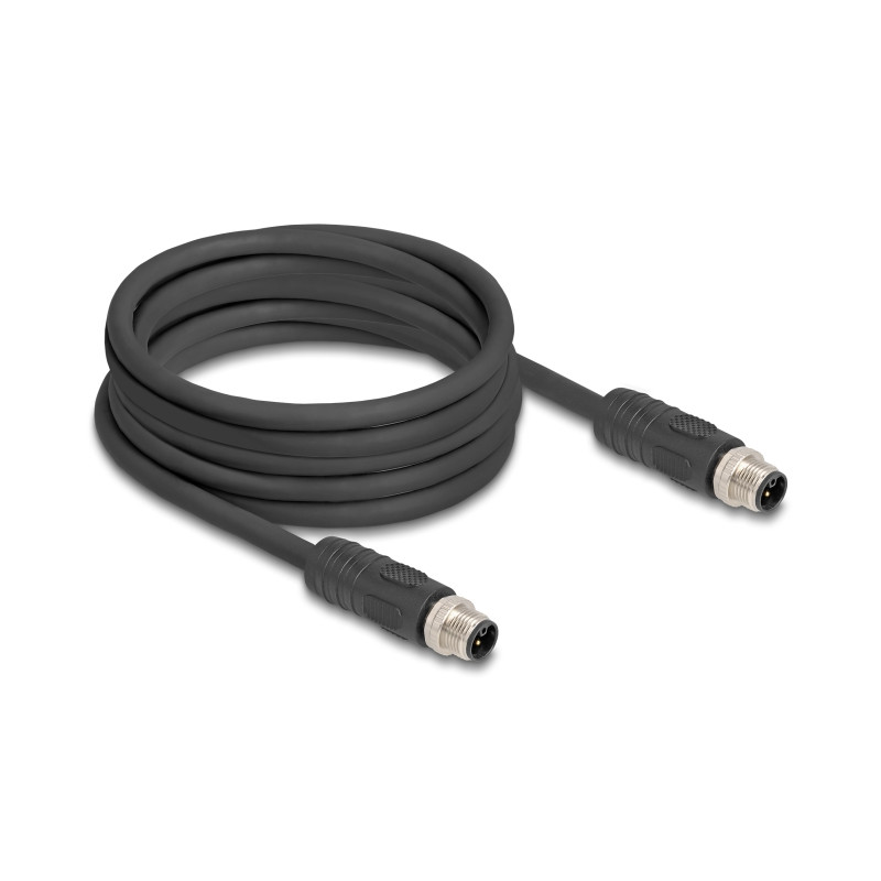 Delock M12 Kabel L-kodiert 4 Pin Stecker zu Stecker PUR schleppkettentauglich 5 m schwarz