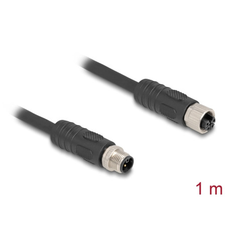Delock M12 Kabel L-kodiert 4 Pin Stecker zu Buchse PUR schleppkettentauglich 1 m schwarz