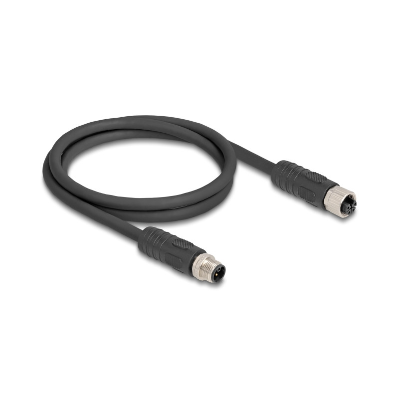 Delock M12 Kabel L-kodiert 4 Pin Stecker zu Buchse PUR schleppkettentauglich 1 m schwarz