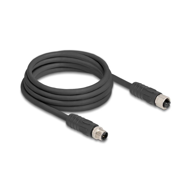 Delock M12 Kabel L-kodiert 4 Pin Stecker zu Buchse PUR schleppkettentauglich 3 m schwarz
