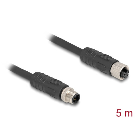 Delock M12 Kabel L-kodiert 4 Pin Stecker zu Buchse PUR schleppkettentauglich 5 m schwarz