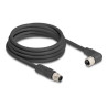 Delock M12 Kabel L-kodiert 4 Pin Stecker gerade zu Buchse rechts gewinkelt PUR schleppkettentauglich 3 m schwarz