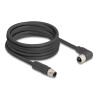 Delock M12 Kabel L-kodiert 4 Pin Stecker gerade zu Buchse rechts gewinkelt PUR schleppkettentauglich 5 m schwarz